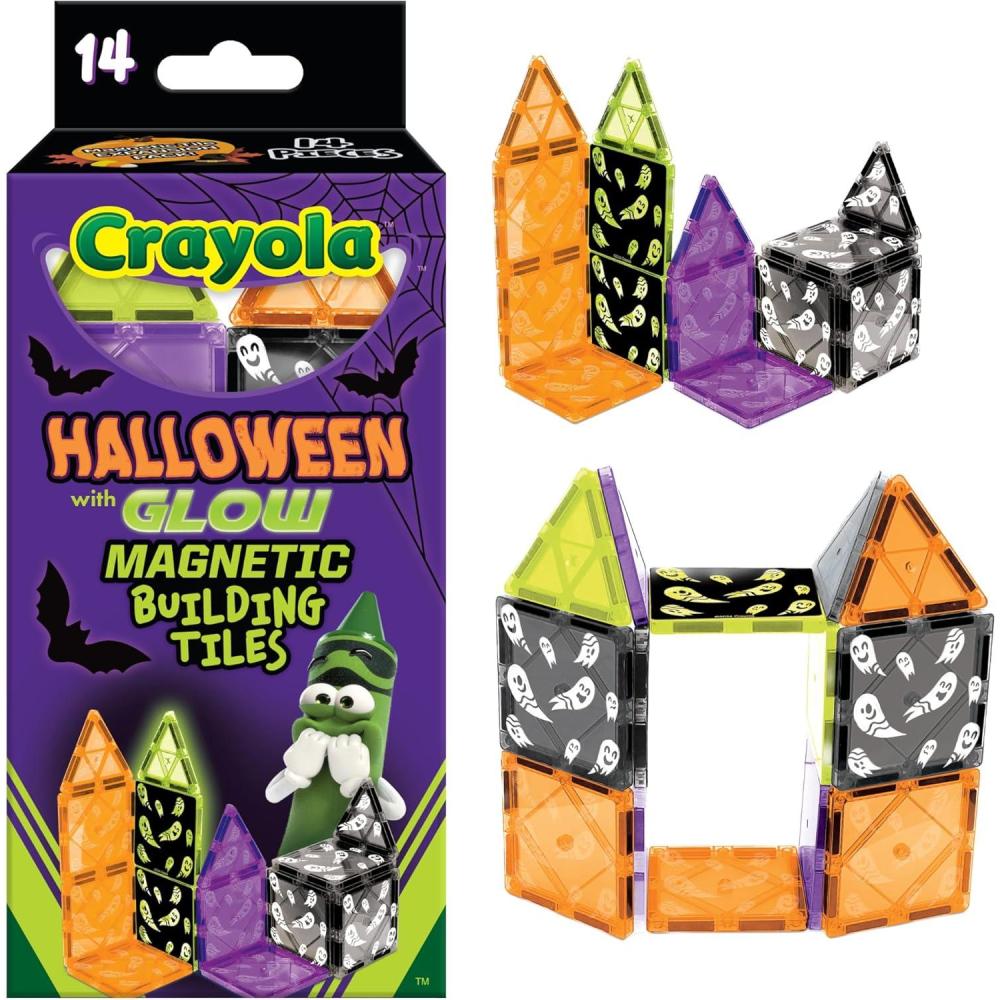 imageCreateOn Crayola Halloween Glow in The Dark Magnetic Tiles Set Building Set for Kids STEM Toys for Boys and Girls Ages 3 and Up 14Piece Set
