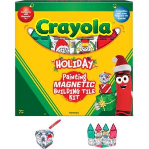 CreateOn Crayola Gingerbread House Magnetic Tiles, 24pc Holiday Christmas Building Set, STEM Educational Toys for Kids Ages 3+, Magnetic Construction Playset for Creative Learning & Gifts(Holiday Paint On)
