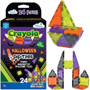CreateOn Crayola Halloween Mini Magnetic PIP-Tiles with Glow in The Dark Tiles, Magnetic Building Toys for Kids, STEM Travel Toys for Boys and Girls Ages 3+ (Halloween)