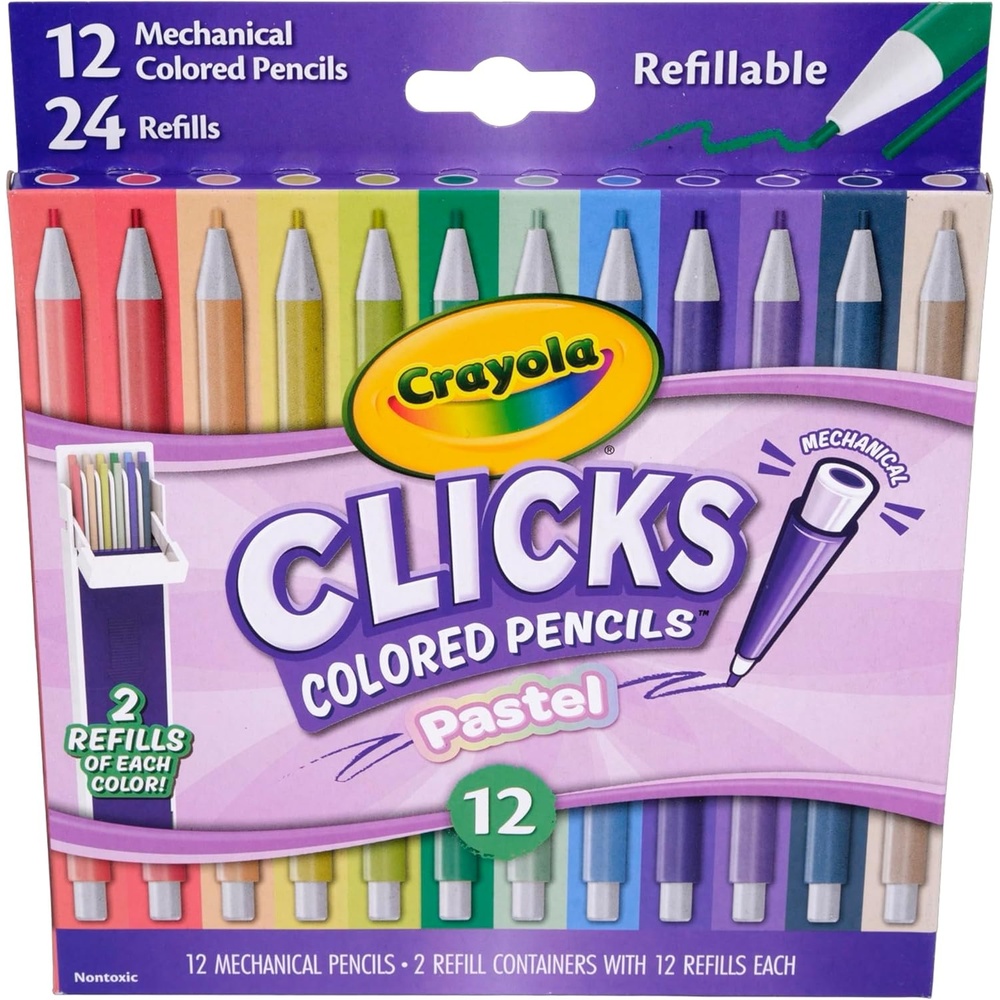 image:imageCrayola Clicks 20mm Mechanical Colored Pencil Set Essential Easter Basket Stuffers 12 Pastel Colors Coloring Pencils for Kids No Sharpen 24 Replacement Cores Ages 5Pastel