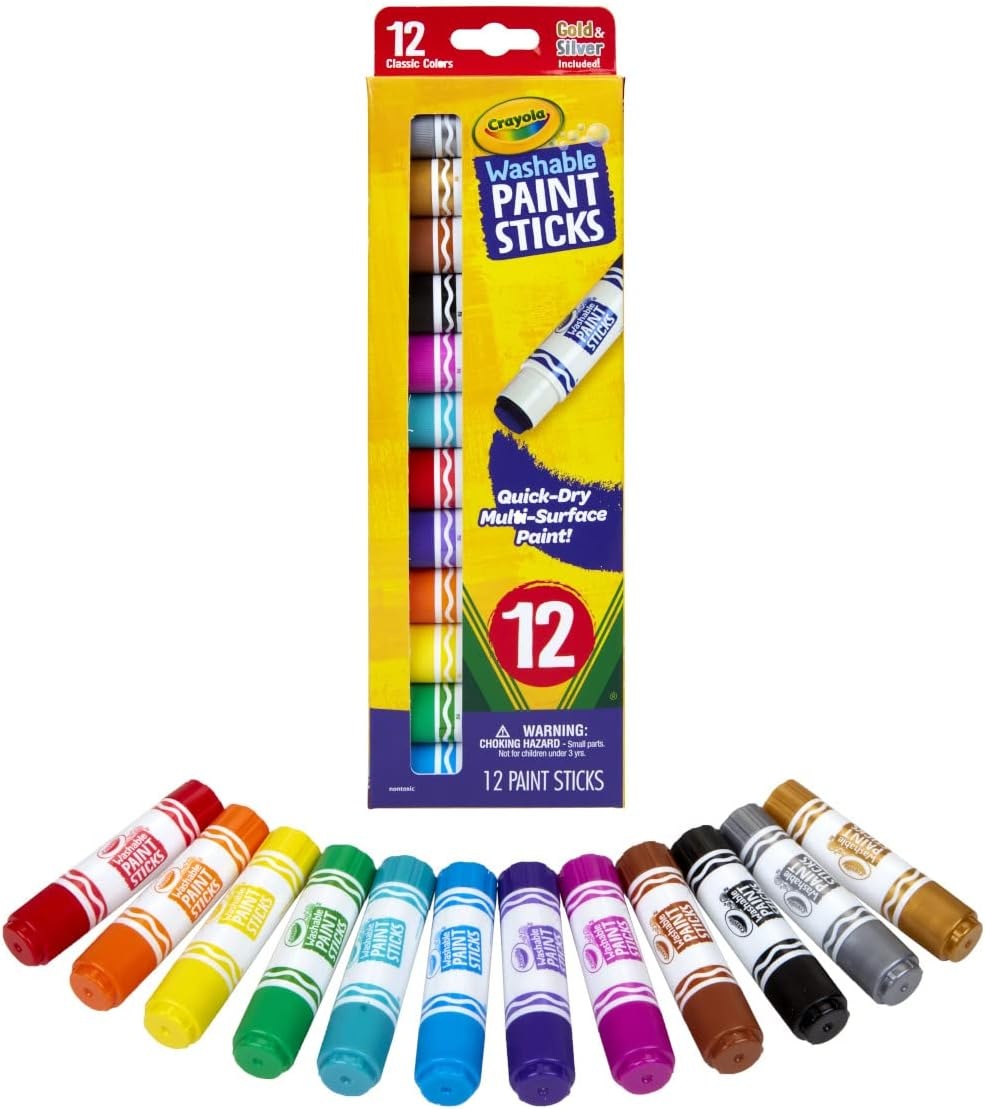 image:imageCrayola Quick Dry Paint Sticks 12ct Washable Paint Set for Kids Arts amp Crafts Supplies MultiSurface Assorted Colors Kids Gifts1 Count Pack of 1