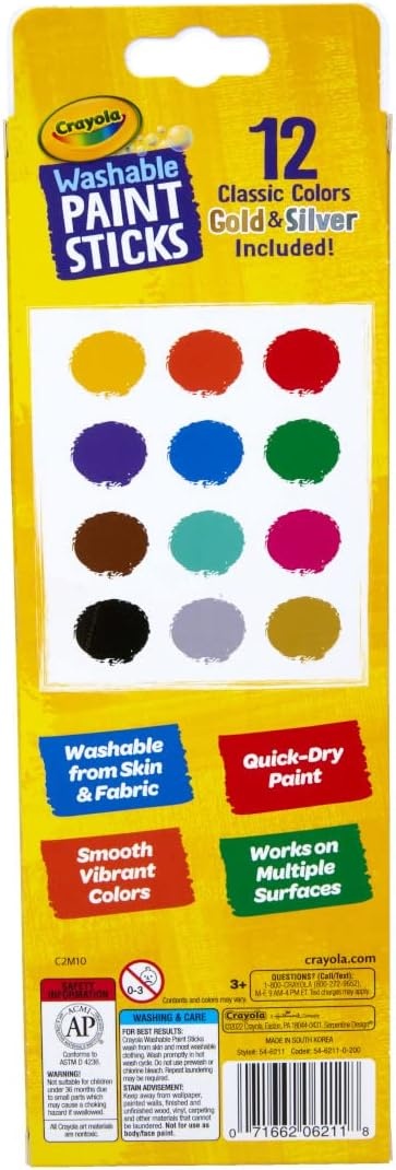 image:imageCrayola Quick Dry Paint Sticks 12ct Washable Paint Set for Kids Arts amp Crafts Supplies MultiSurface Assorted Colors Kids Gifts1 Count Pack of 1