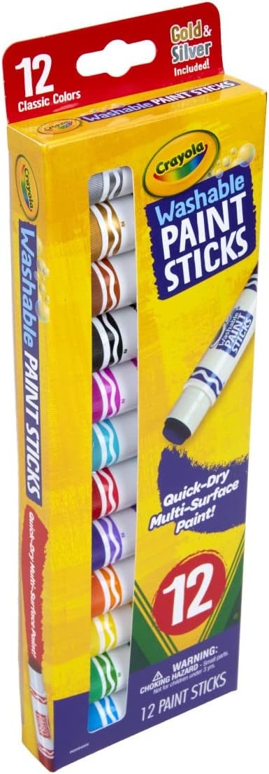 image:imageCrayola Quick Dry Paint Sticks 12ct Washable Paint Set for Kids Arts amp Crafts Supplies MultiSurface Assorted Colors Kids Gifts1 Count Pack of 1