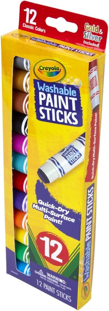 image:imageCrayola Quick Dry Paint Sticks 12ct Washable Paint Set for Kids Arts amp Crafts Supplies MultiSurface Assorted Colors Kids Gifts1 Count Pack of 1