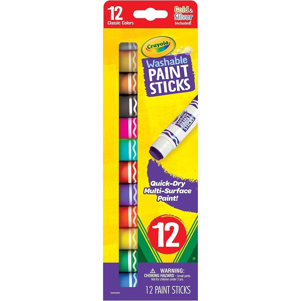 image:imageCrayola Quick Dry Paint Sticks 12ct Washable Paint Set for Kids Arts amp Crafts Supplies MultiSurface Assorted Colors Kids Gifts1 Count Pack of 1