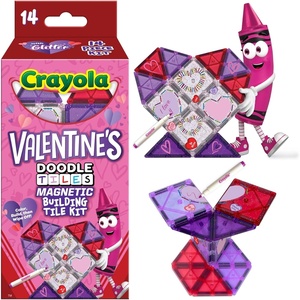 CreateOn Crayola Doodle Valentine Magnetic Tiles, Building Set for Kids, Magnetic Building Toys for Kids, STEM Travel Toys for Boys and Girls Ages 3+, 14-Piece Set (Doodle Valentine)