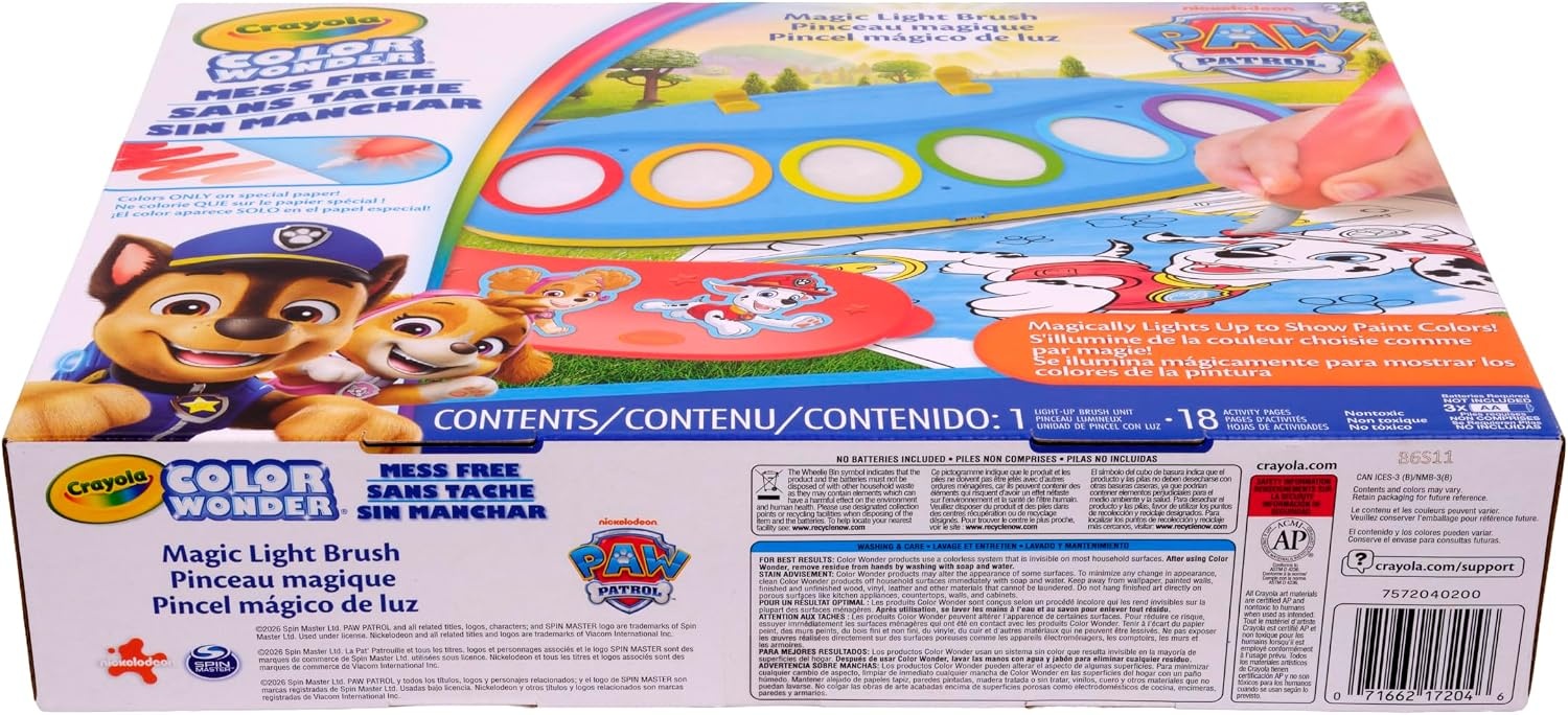 image:imageCrayola PAW Patrol Color Wonder Magic Light Brush Mess Free Painting Kit for Kids with Lightup Brush Gift for Toddlers Preschool Art Activities Ages 3