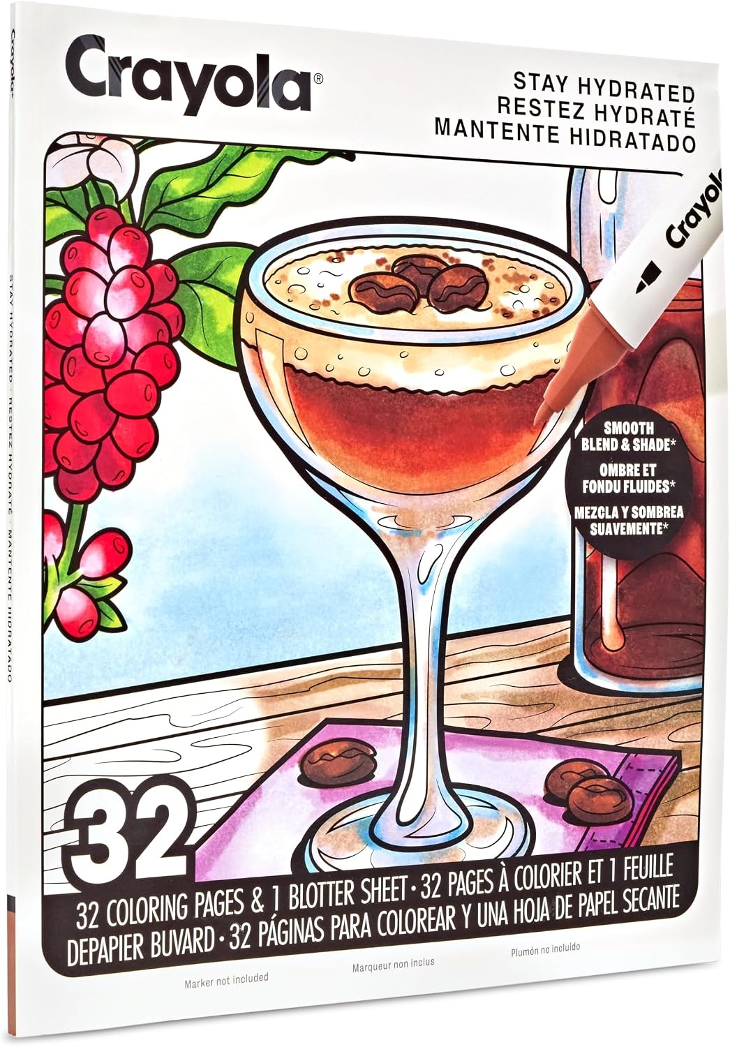 image:imageCrayola Stay Hydrated Adult Coloring Book 32 Pgs Premium Paper Stress Relief and Relaxation Activities Gift for Women and MenStay Hydrated