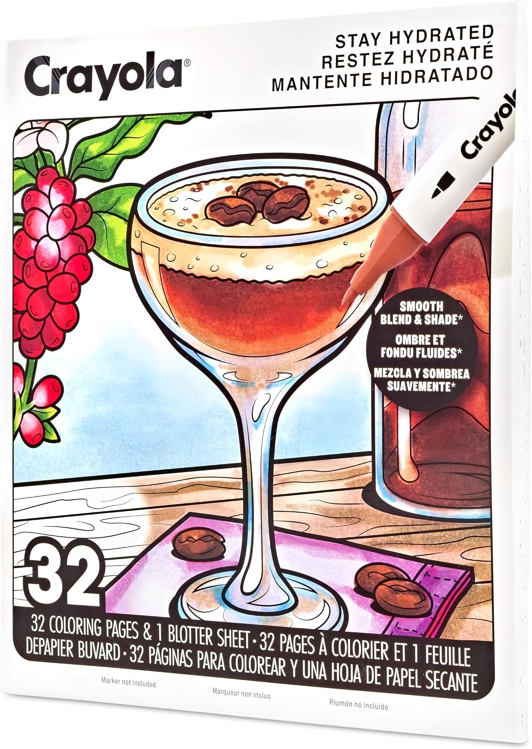 image:imageCrayola Stay Hydrated Adult Coloring Book 32 Pgs Premium Paper Stress Relief and Relaxation Activities Gift for Women and MenStay Hydrated