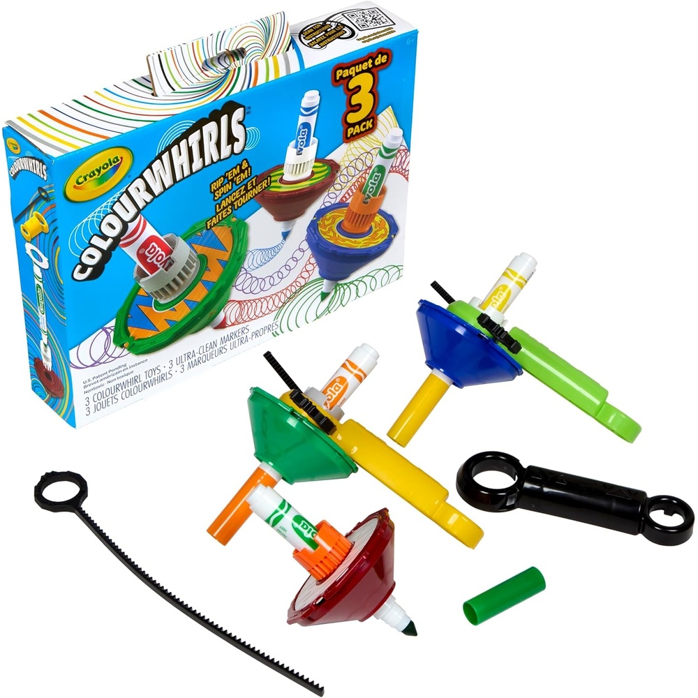 image:imageCrayola Colourwhirls Classic 3 Ct Playset Spin Art Toy with Washable Markers and Battle Arena Competition Game for Kids Ages 6 7 8 9