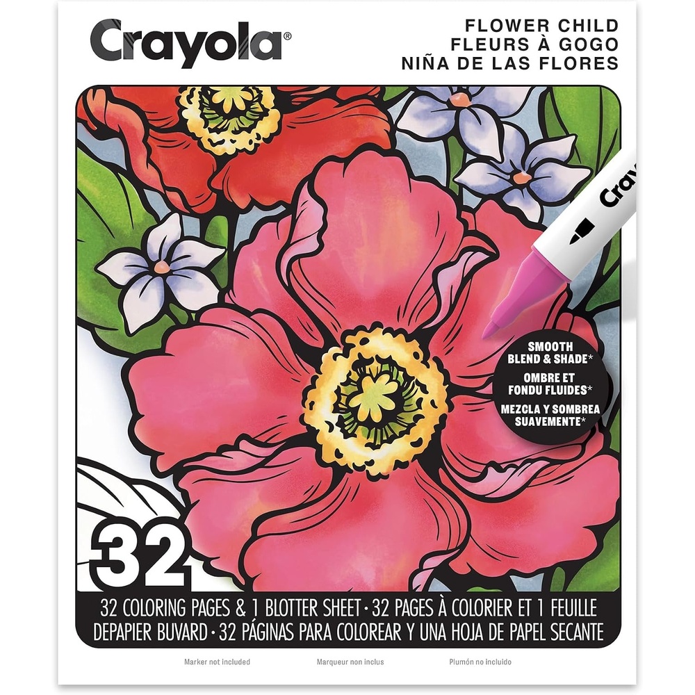 image:imageCrayola Stay Hydrated Adult Coloring Book 32 Pgs Premium Paper Stress Relief and Relaxation Activities Gift for Women and MenFlower Child