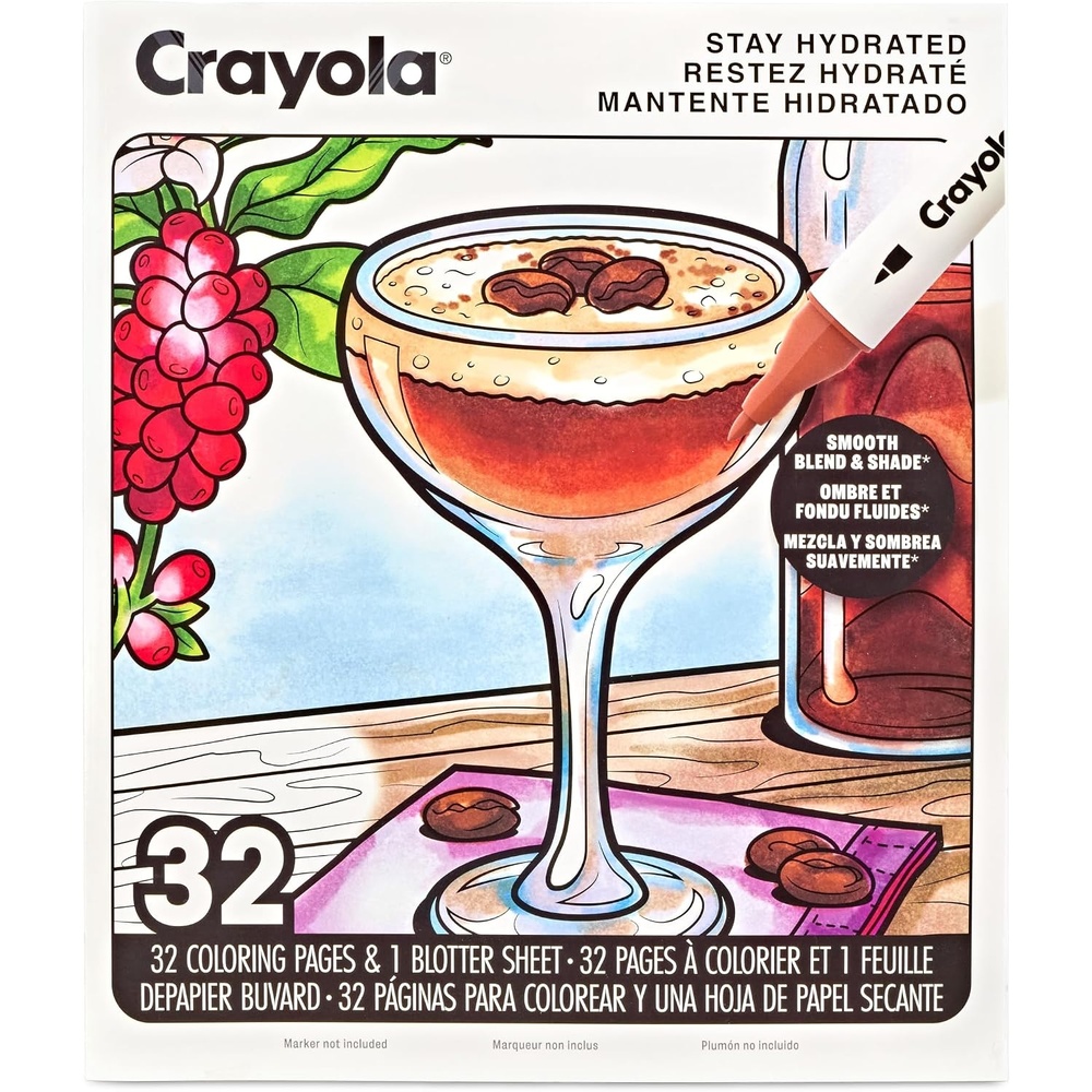image:imageCrayola Stay Hydrated Adult Coloring Book 32 Pgs Premium Paper Stress Relief and Relaxation Activities Gift for Women and MenStay Hydrated