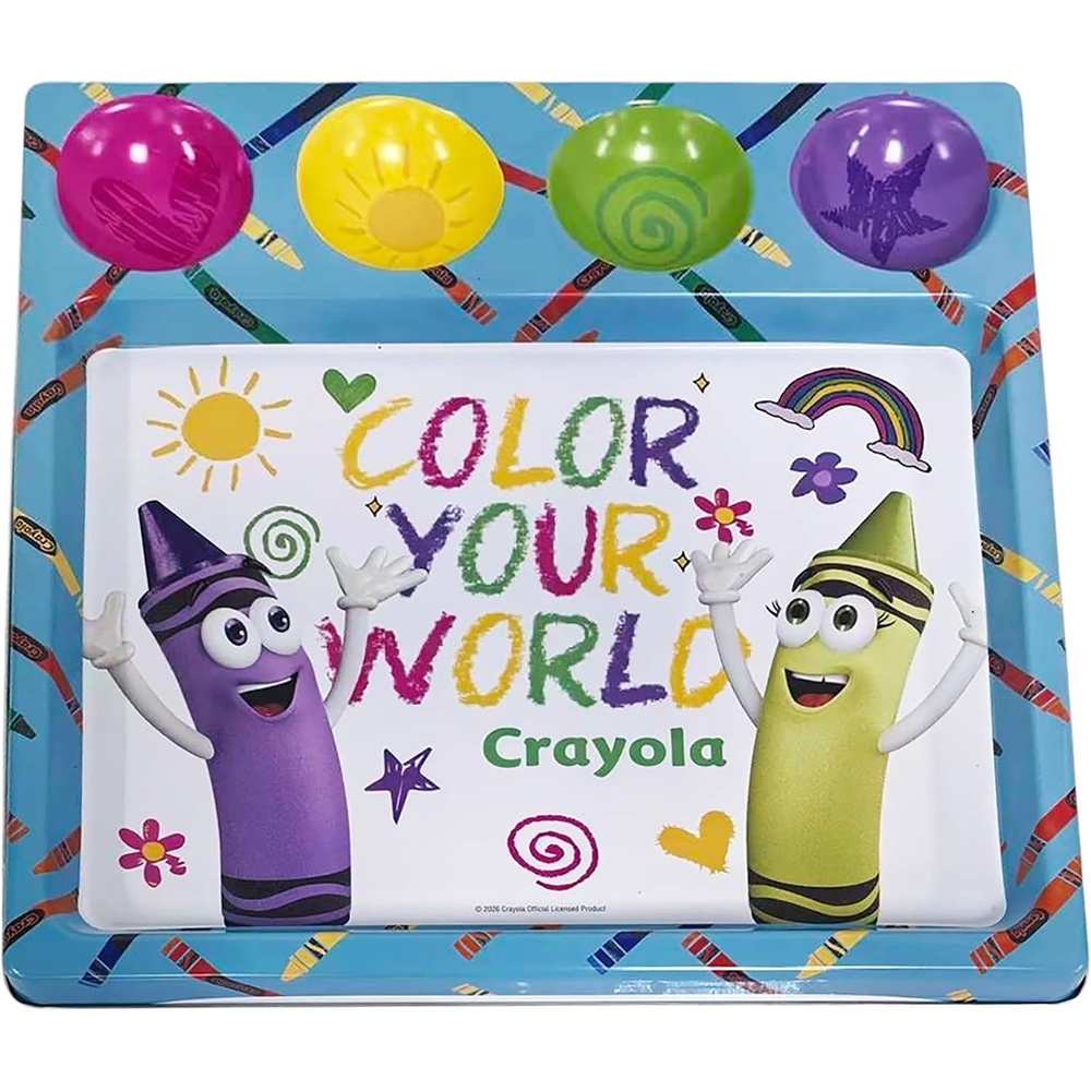 image:imageCrayola Metal Activity Tray Square Shape Blue with Crayon Pattern 13 x 13 x 1 Inches Storage Space for Crafts and Homework Ages 3