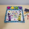 Crayola Metal Activity Tray, Square Shape, Blue with Crayon Pattern, 13 x 13 x 1 Inches, Storage Space for Crafts and Homework, Ages 3+