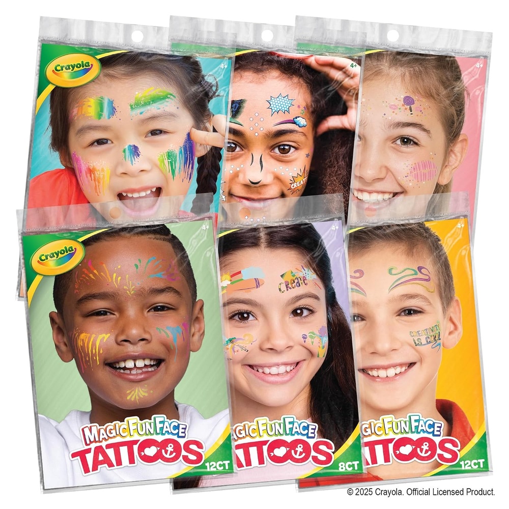 image:imageCrayola Magic Fun Face Temporary Tattoos Variety Pack 100 Kids Tattoos Fun Character amp Expression Designs Ages 4