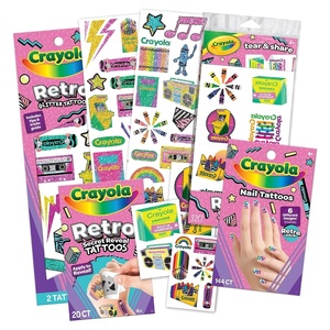Crayola Retro Collection Temporary Tattoo Gift Bundle, Glitter & Nail Designs, 200+ Tattoos for Kids Ages 4+