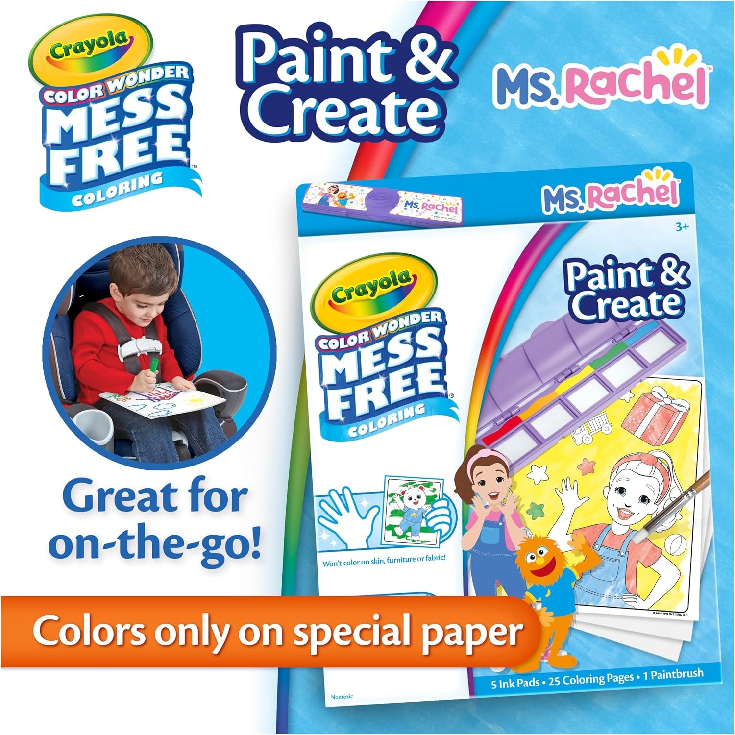 image:imageCrayola Color Wonder Paint amp Create Set Ms Rachel MessFree Painting Kit for Kids 25 Coloring Pages 5 Ink Pads amp Paint Brush Gift for Toddlers Ages 3