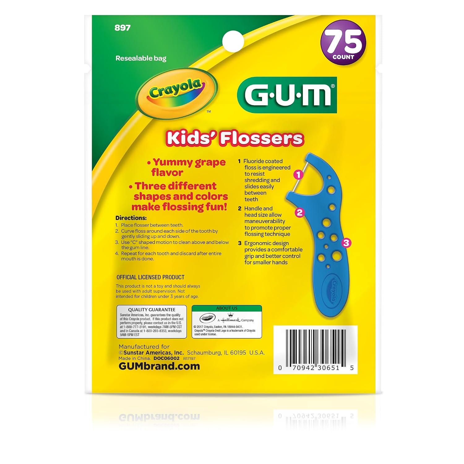 image:imageGUM Crayola Kids Floss Pick with Fluoride Grape Flavor 75 Count 6 PackFlossers