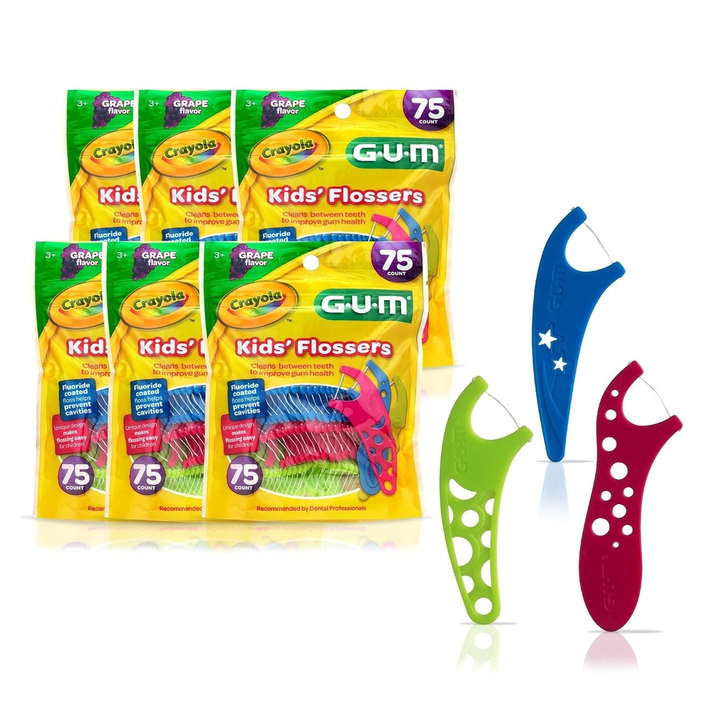 image:imageGUM Crayola Kids Floss Pick with Fluoride Grape Flavor 75 Count 6 Pack75 Count Pack of 6