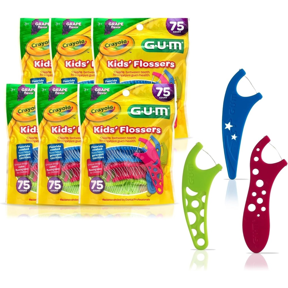 image:imageGUM Crayola Kids Floss Pick with Fluoride Grape Flavor 75 Count 6 PackFlossers