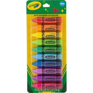 Crayola 10 Flavored Lip Balms | Razzmatazz, Mango Tango, Laser Lemon, Electric Lime, Granny Smith Apple, Sky Blue, Cerulean, Sugar Plum, Violet, Jazzberry Jam | Cruelty Free