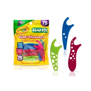 GUM Crayola Kids Floss Pick with Fluoride, Grape Flavor, 75 Count (6 Pack)(75 Count)