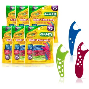 GUM Crayola Kids Floss Pick with Fluoride, Grape Flavor, 75 Count (6 Pack)(Flossers)