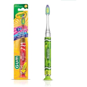 GUM Crayola Timer Light Kids Soft Toothbrush, Ages 3+, 1 Count(1 Count (Pack of 1))
