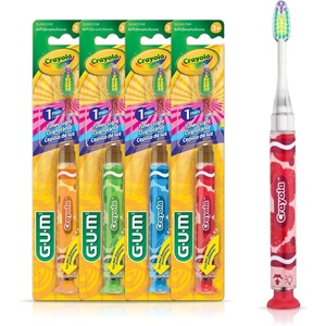 GUM Crayola Timer Light Kids Soft Toothbrush, Ages 3+, 1 Count(1 Count (Pack of 4))
