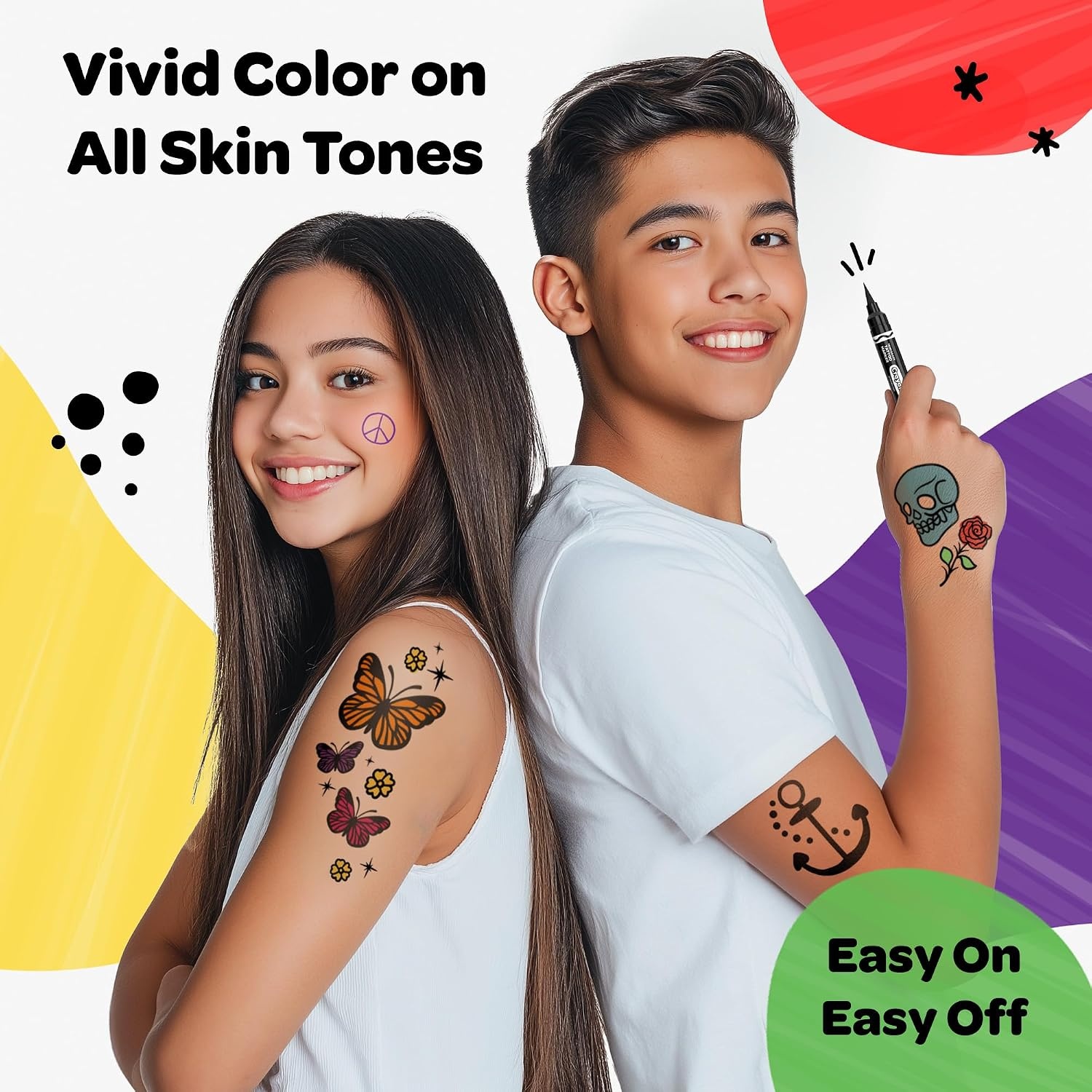 image:imageCrayola 8ct Temporary Tattoo Markers SkinSafe Ink Vibrant Colors Gifts for Children Teens and Adults Made in the USA 1 Pack1 Count Pack of 8